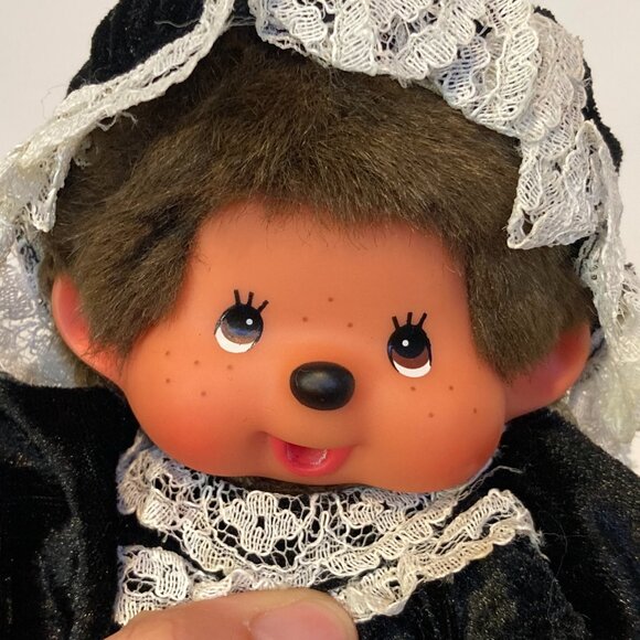 Monchhichi Bebichhichi Maid Black White Doll Stuffed Plush Toy Sekiguchi Japan - Picture 13 of 13